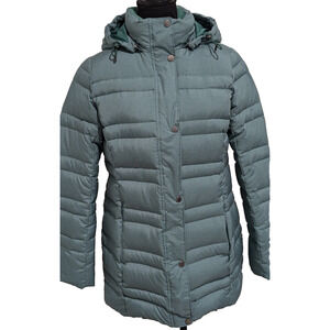 Land's End Down Puffer Jacket Mid Length Hooded Women's Small Green